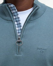 Load image into Gallery viewer, Barbour mens Cotton 1/4 zip with tartan insert Vintage Teal
