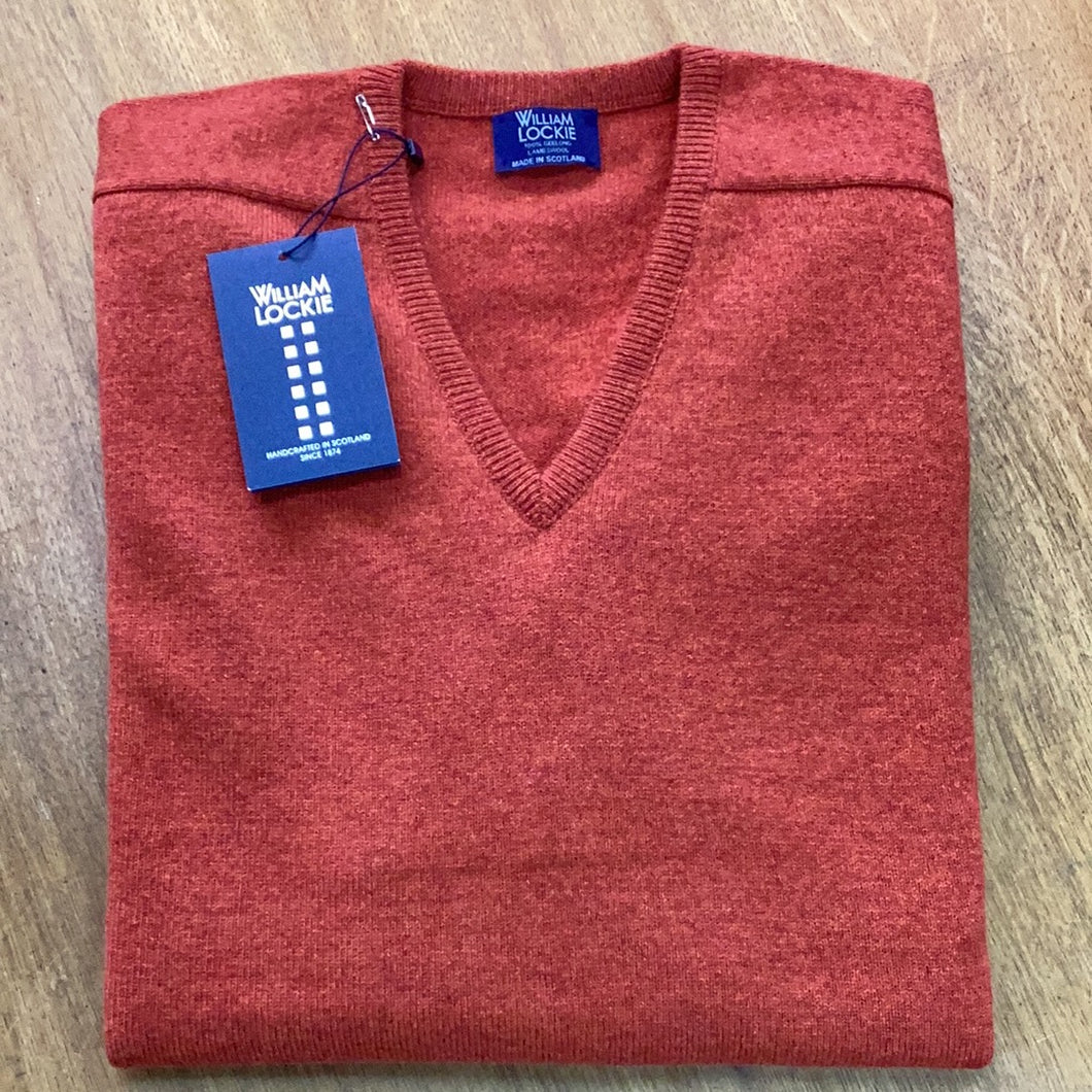 William Lockie lambswool V neck in Ember