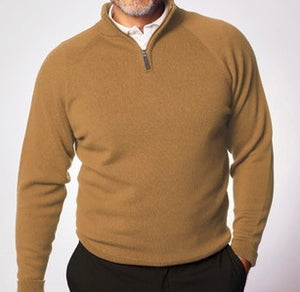 Glenbrae mens lambswool 1/4 zip neck in camel
