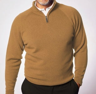 Glenbrae mens lambswool 1/4 zip neck in camel