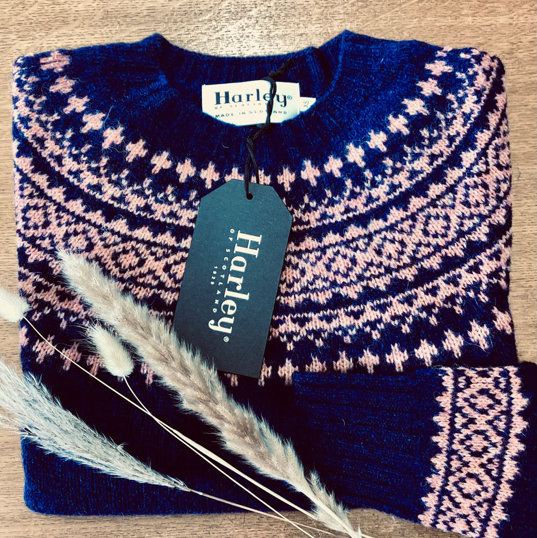 Harley of Scotland ladies 100% pure new wool Fairisle jumper