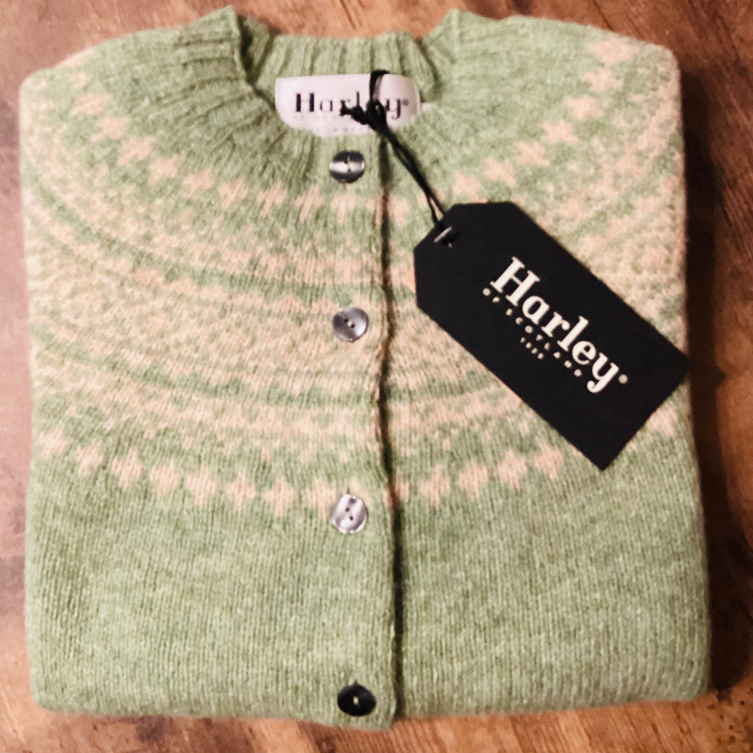 Ladies Harley Of Scotland Fairisle cardigan 100% pure new wool