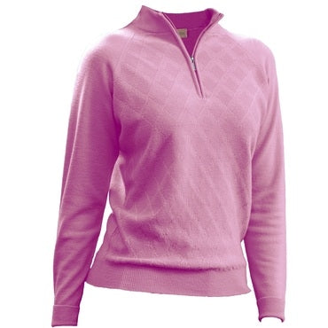 Glenbrae ladies merino Chevron zip neck Rose